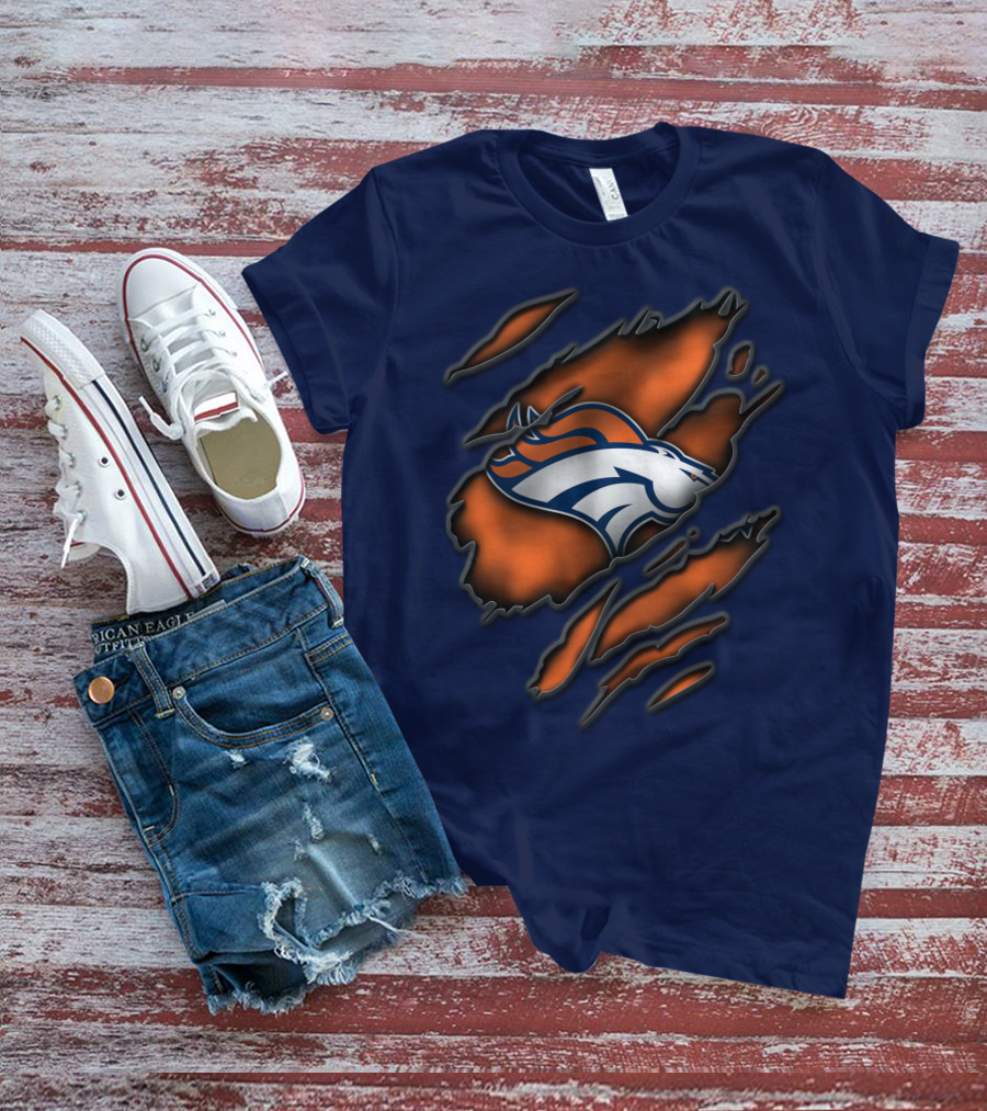 Torn Denver Broncos Logo Bold Fanwear Torn T-Shirt