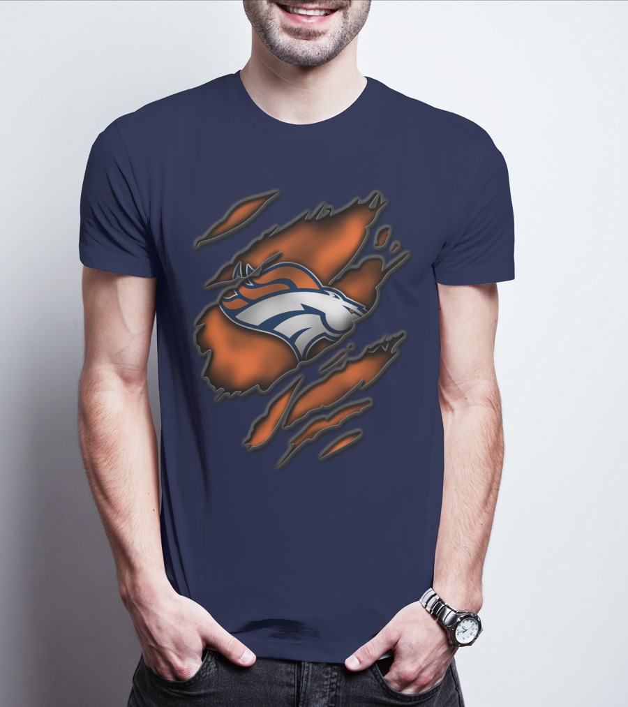 Torn Denver Broncos Logo Bold Fanwear Torn T-Shirt