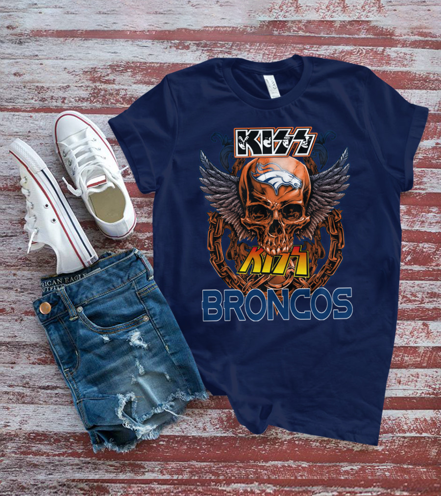 Kiss Denver Broncos Skull With Wings And Chains T-Shirt