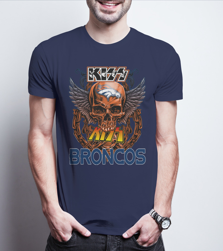 Kiss Denver Broncos Skull With Wings And Chains T-Shirt