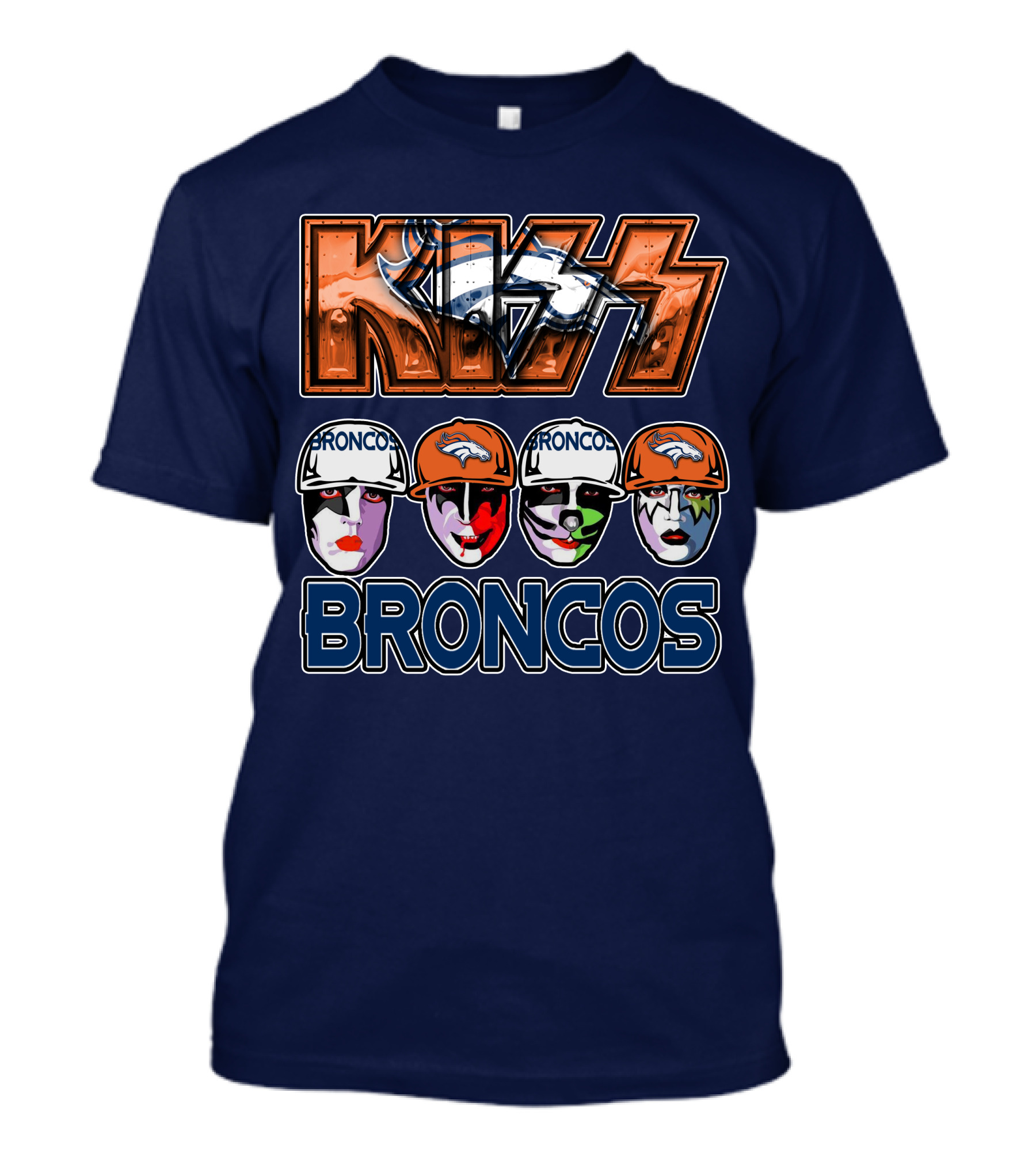 Kiss Denver Broncos Football Helmet Band Makeup T-Shirt
