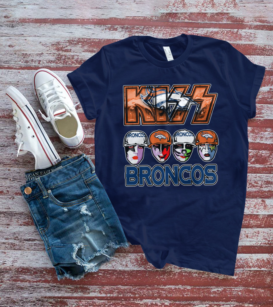 Kiss Denver Broncos Football Helmet Band Makeup T-Shirt
