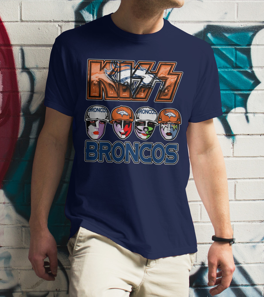 Kiss Denver Broncos Football Helmet Band Makeup T-Shirt