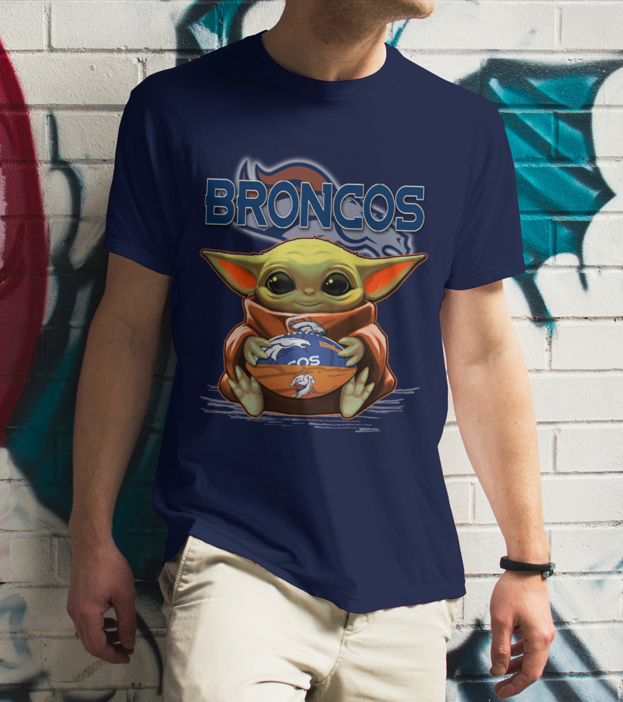 Yoda With Denver Broncos Football Baby Yoda Broncos T-Shirt