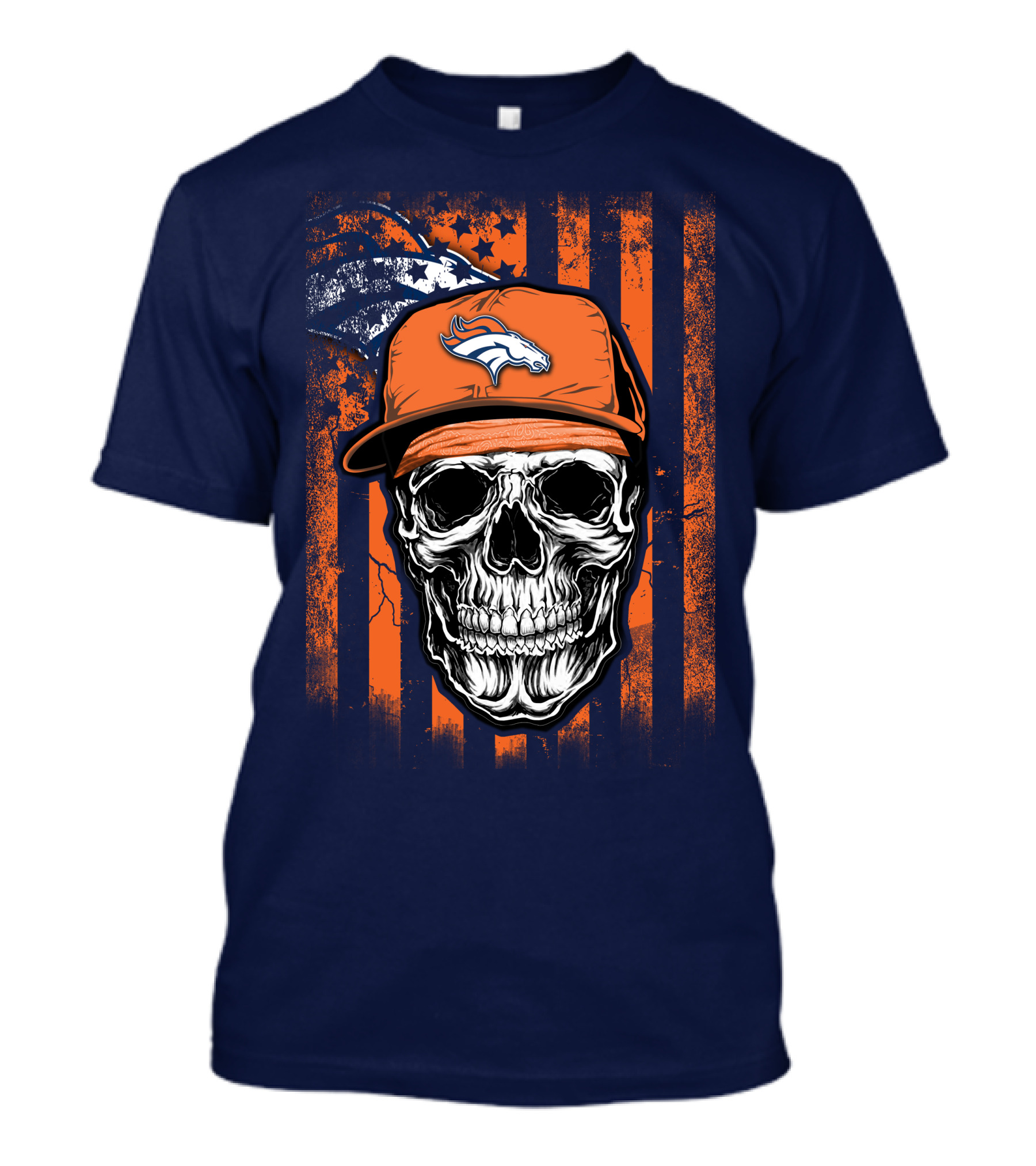 Skull V1 Denver Broncos Flag Style Football Skull Cap T-Shirt