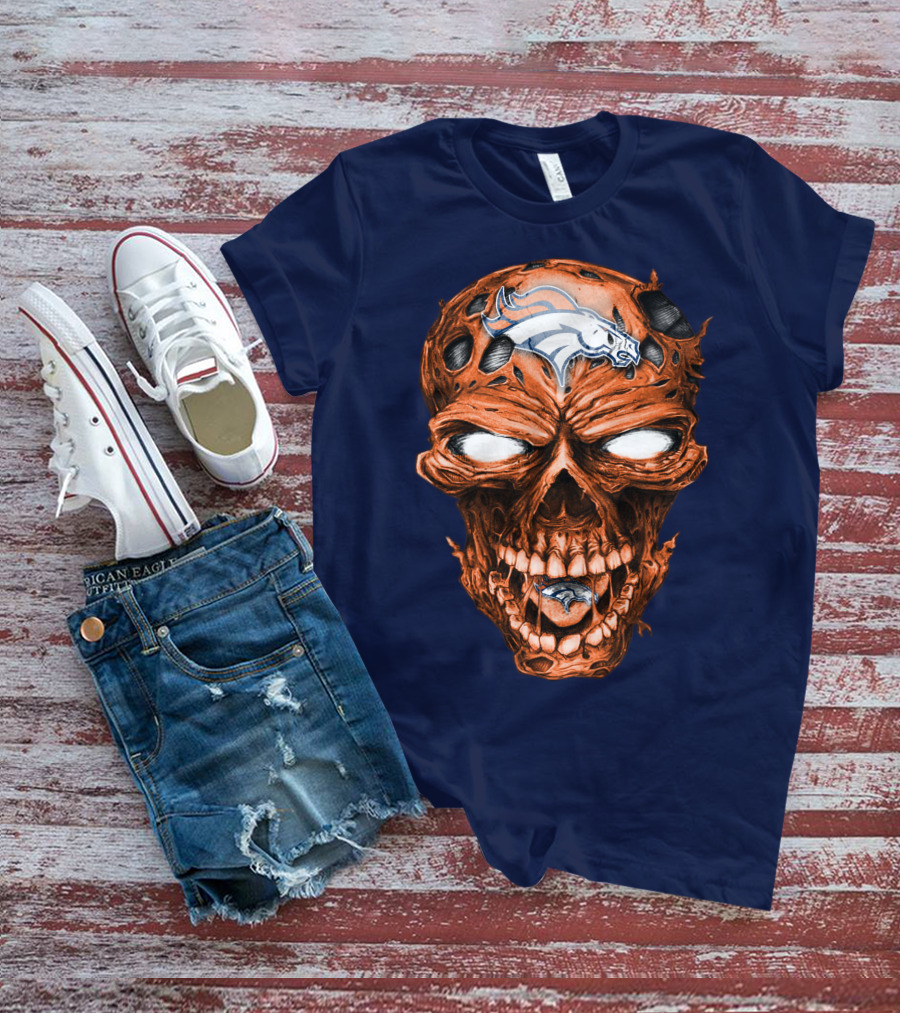 Skull V2 Denver Broncos Logo Grinning Horror T-Shirt