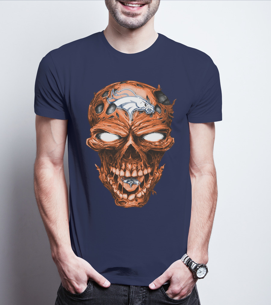 Skull V2 Denver Broncos Logo Grinning Horror T-Shirt