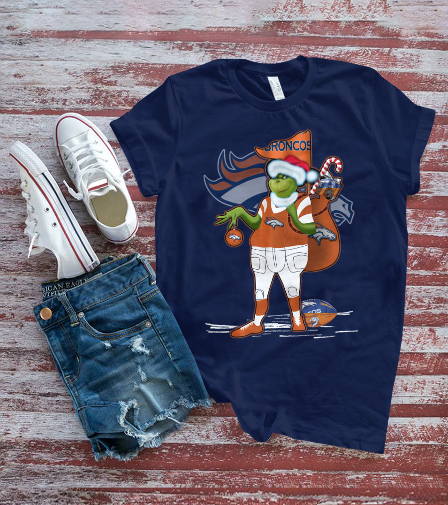 Grinchxmas Denver Broncos Holiday Football Theme T-Shirt