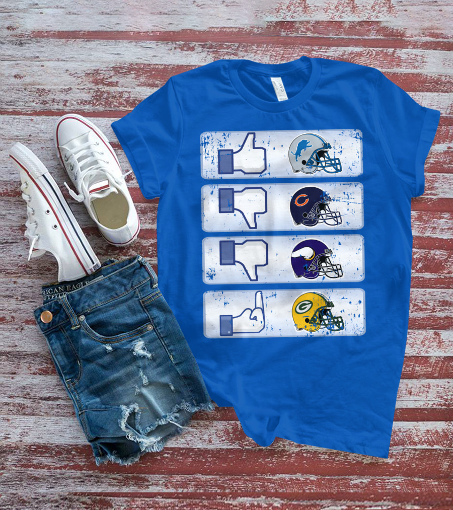 Detroit Lions Thumbs Up Chicago Bears Minnesota Vikings Green Bay Packers Football Helmets Thumbs Down Gesture T-Shirt