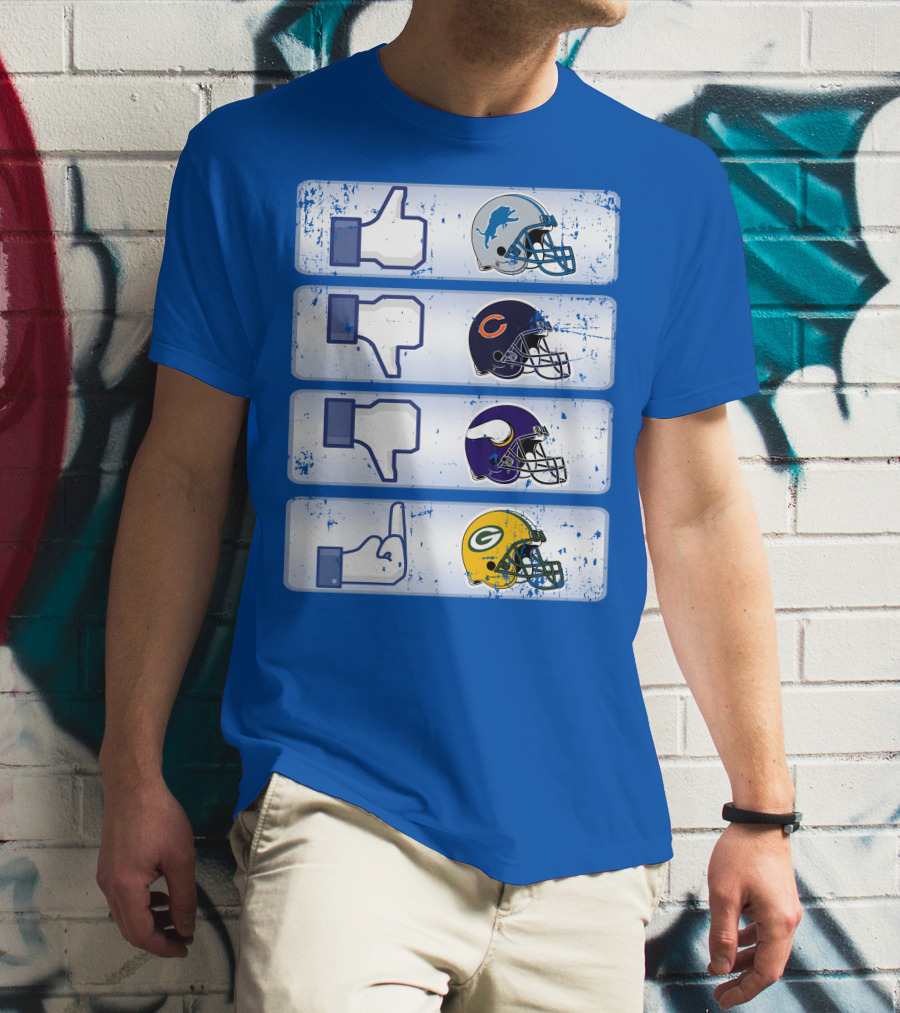 Detroit Lions Thumbs Up Chicago Bears Minnesota Vikings Green Bay Packers Football Helmets Thumbs Down Gesture T-Shirt