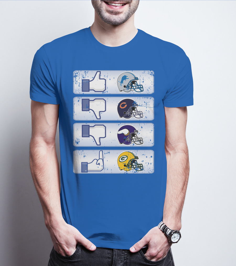 Detroit Lions Thumbs Up Chicago Bears Minnesota Vikings Green Bay Packers Football Helmets Thumbs Down Gesture T-Shirt