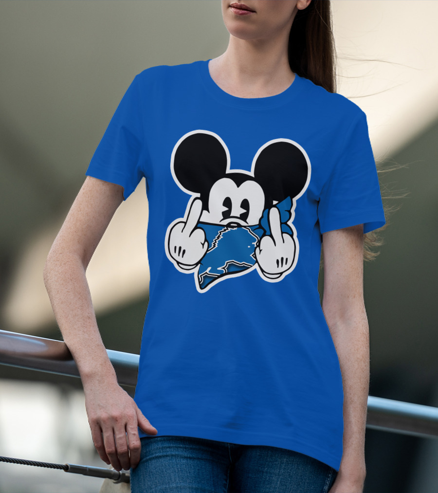 Detroit Lions 53 Mickey Mouse Gesture Blue Bandana T-Shirt