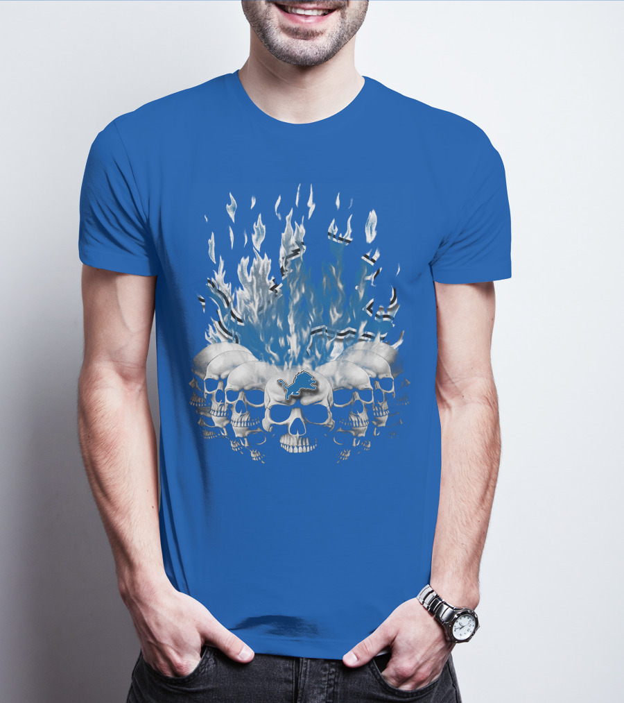 Detroit Lions 16 Flaming Skulls T-Shirt