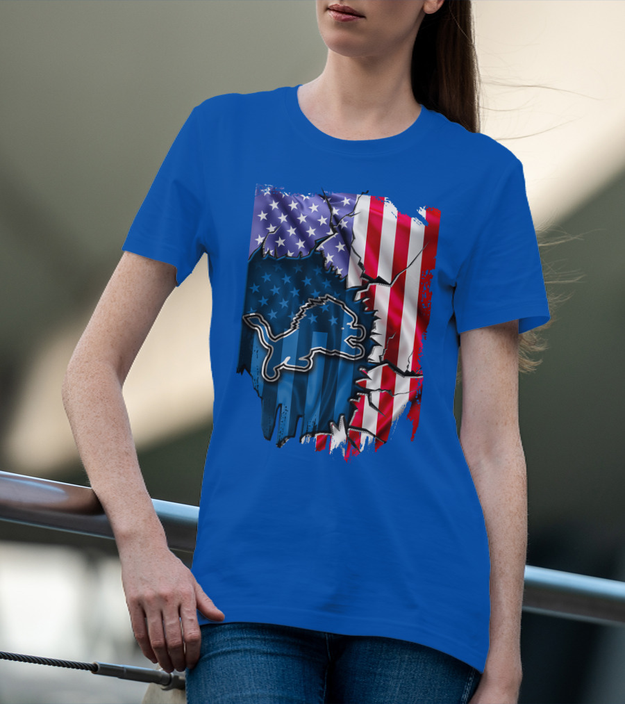 American Flag Detroit Lions Logo T-Shirt