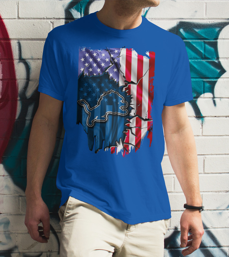 American Flag Detroit Lions Logo T-Shirt