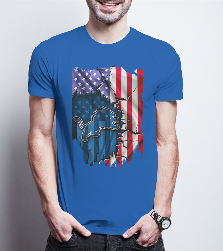 American Flag Detroit Lions Logo T-Shirt