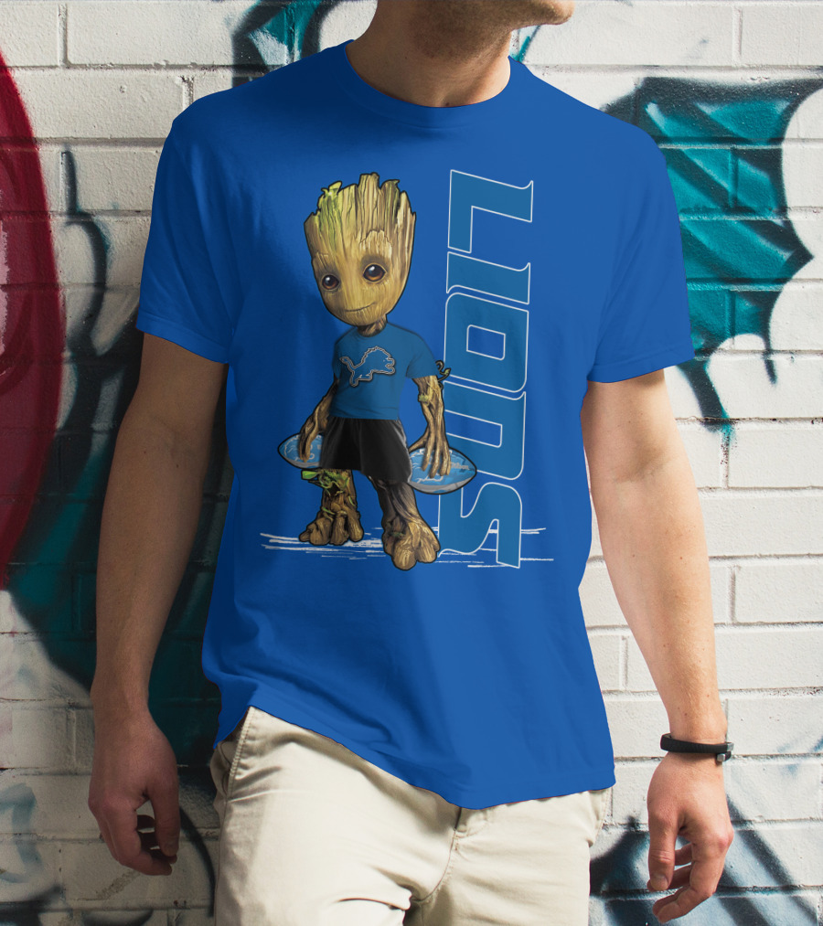 Groot V1 Detroit Lions Football Blue Character With Nfl T-Shirt