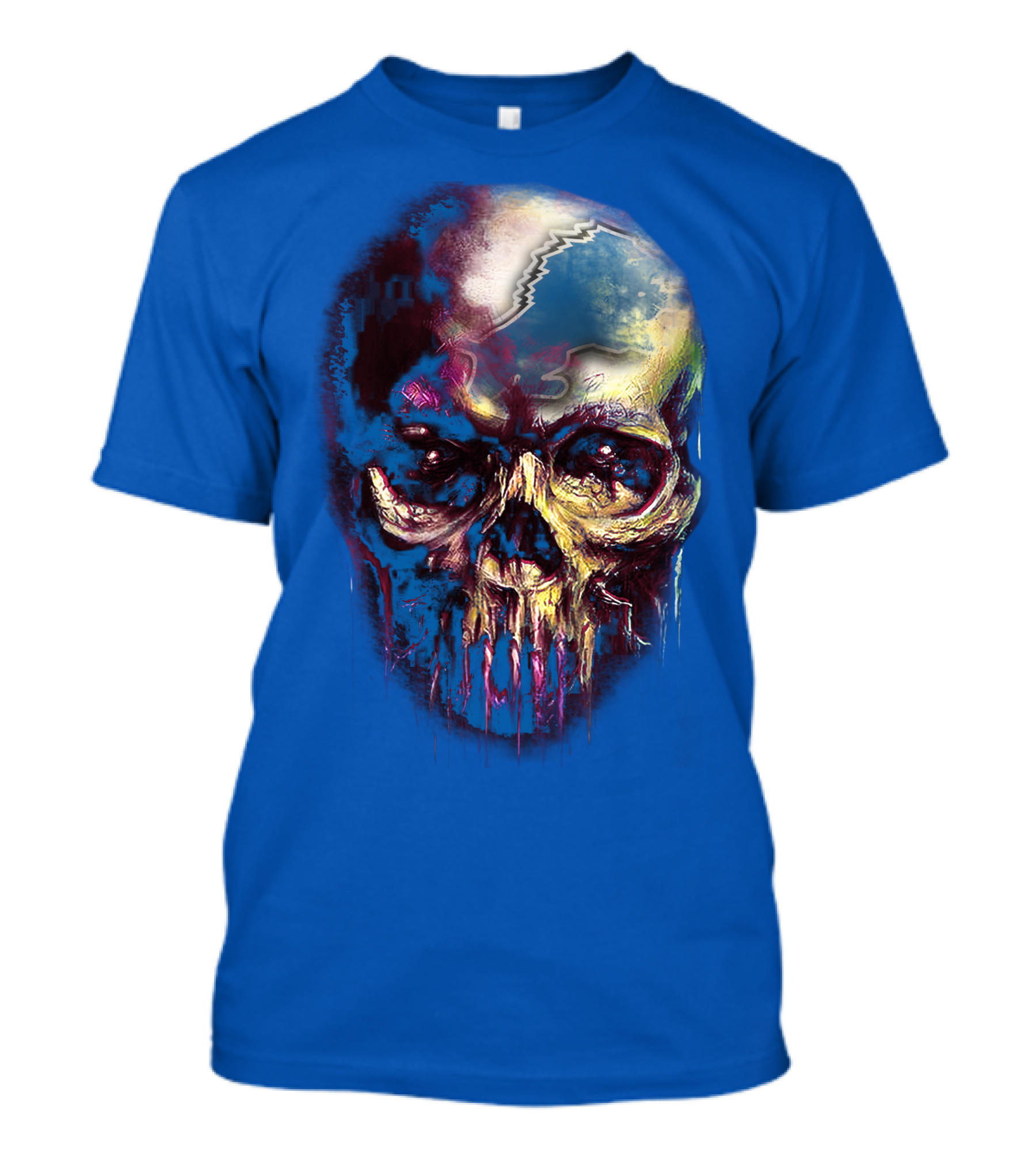 Detroit Lions 25 Skull Design With Blue T-Shirt