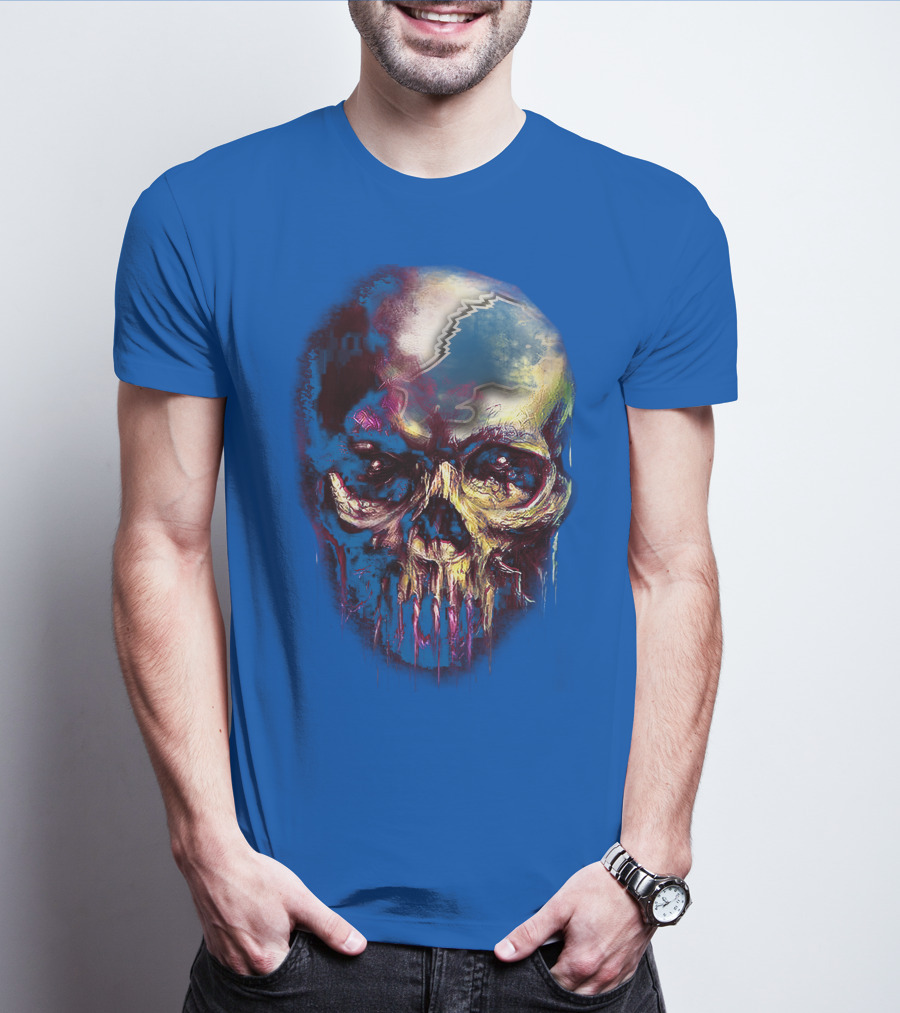 Detroit Lions 25 Skull Design With Blue T-Shirt