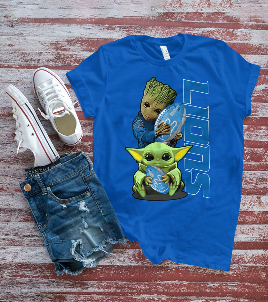 Grzd Detroit Lions Groot Baby Yoda Football Fans T-Shirt