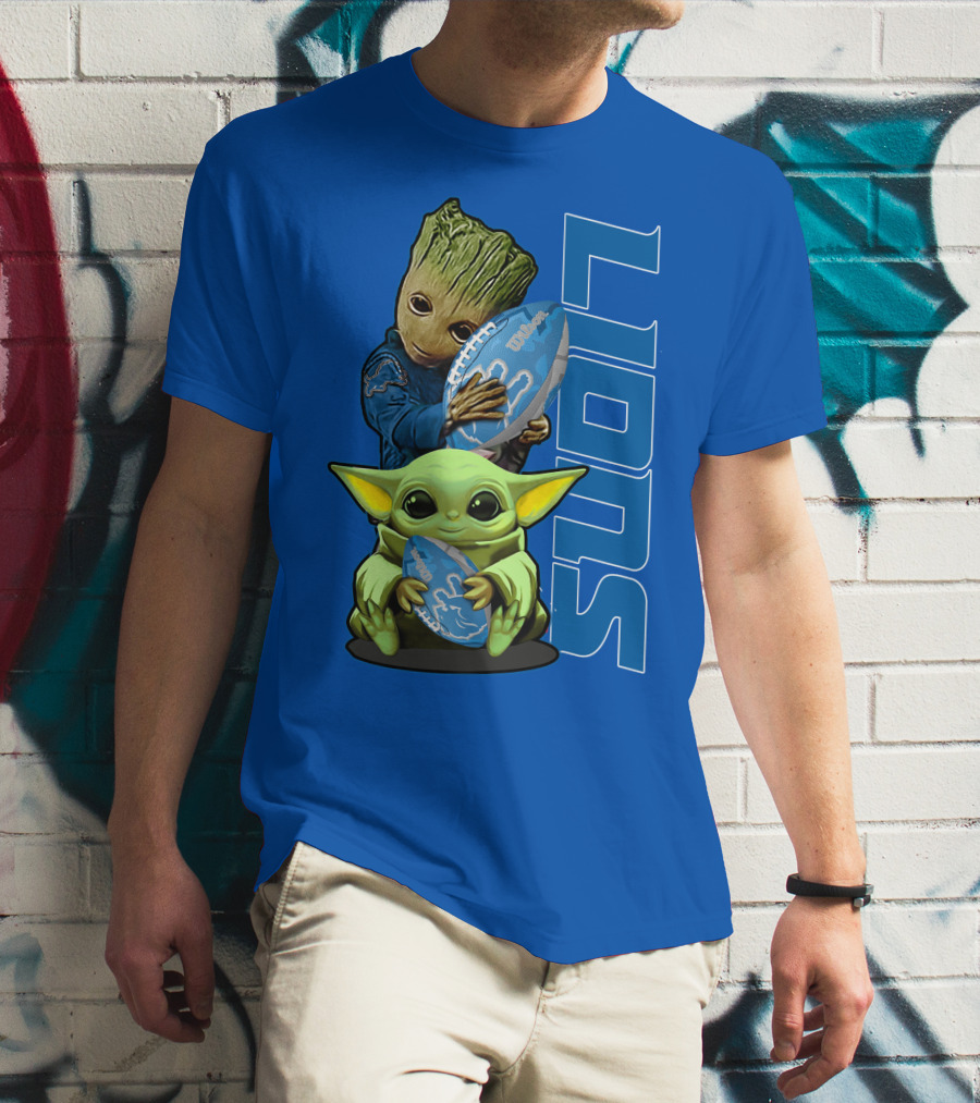 Grzd Detroit Lions Groot Baby Yoda Football Fans T-Shirt