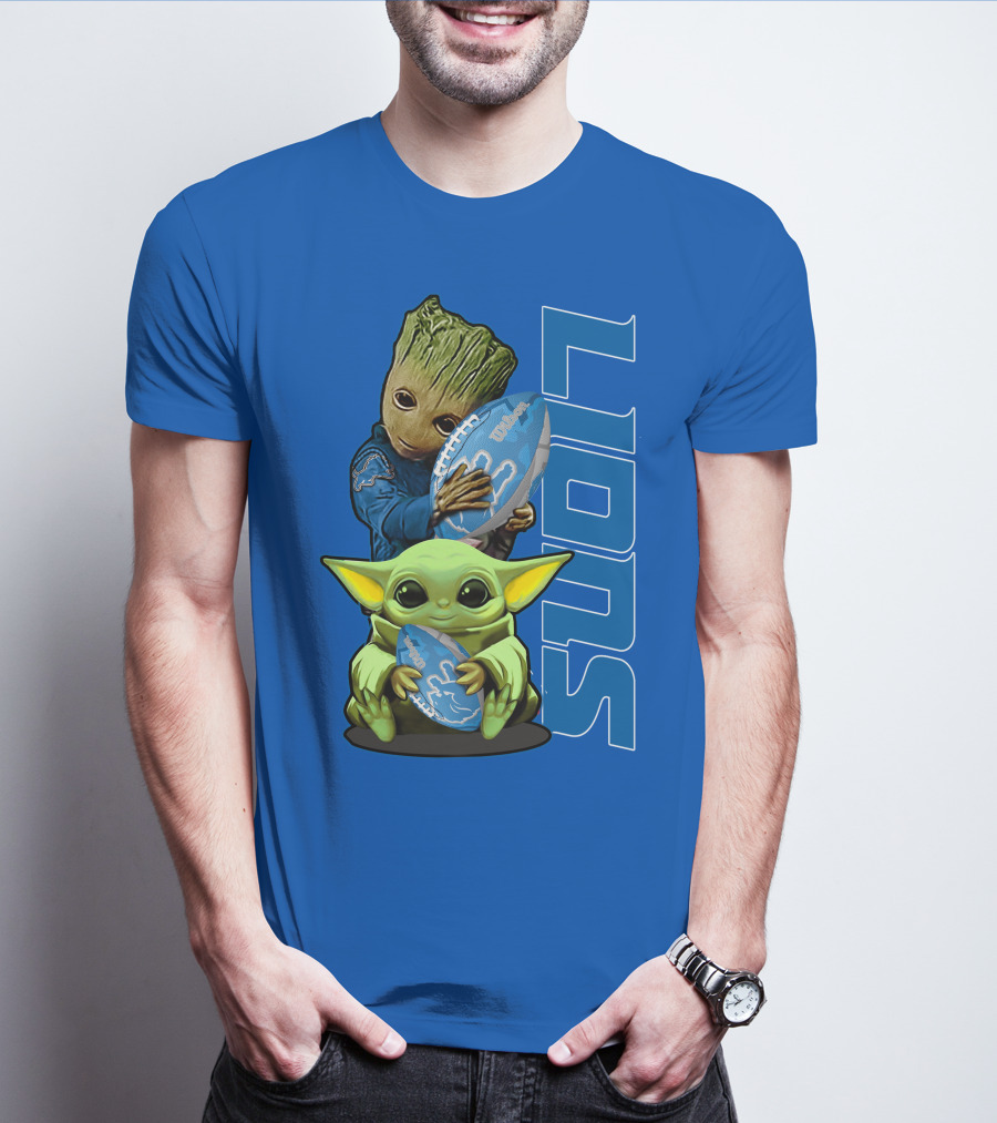 Grzd Detroit Lions Groot Baby Yoda Football Fans T-Shirt