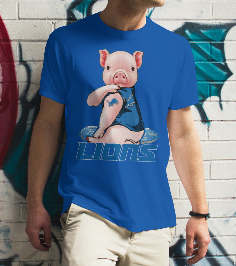 Pig With Detroit Lions T-Shirt