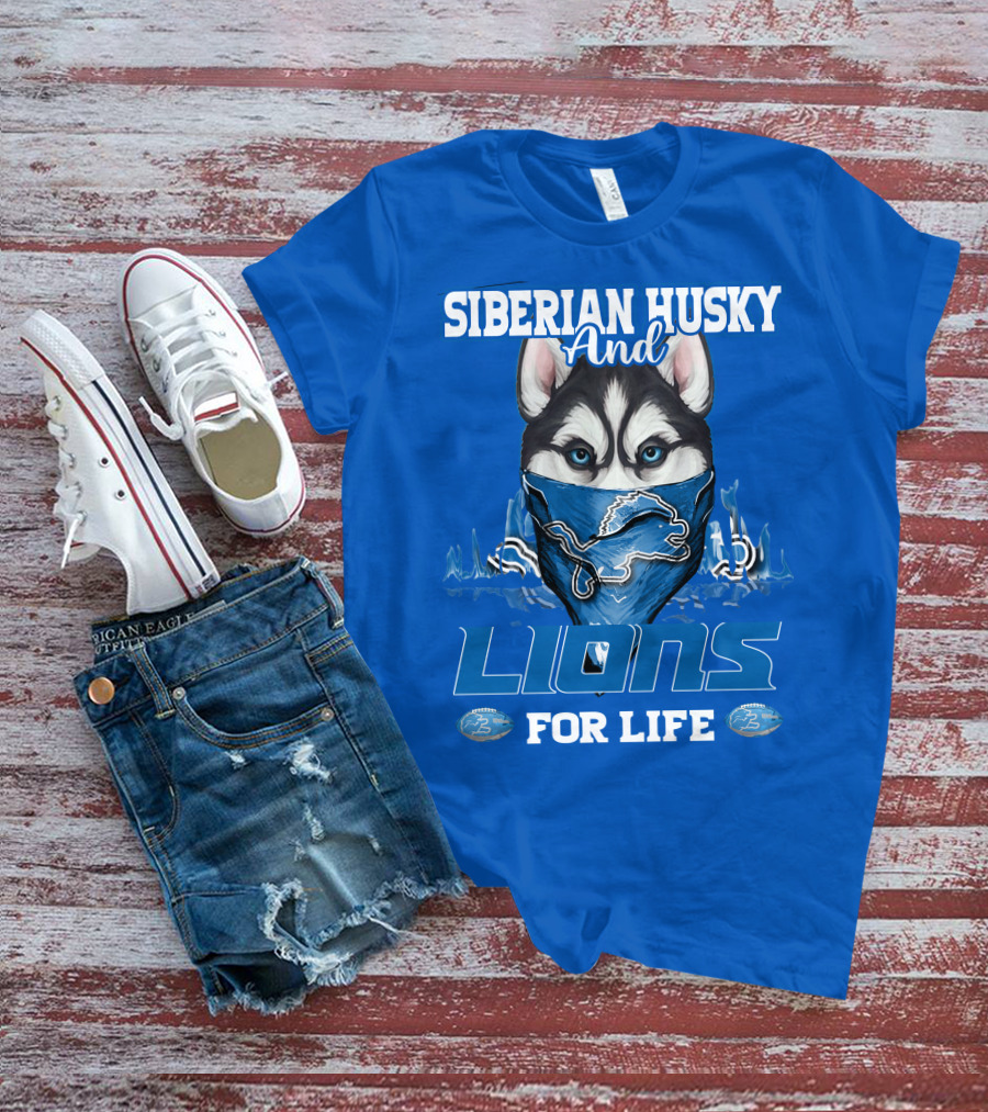 Siberian Husky And Lions For Life Detroit T-Shirt