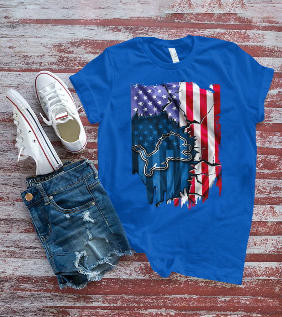 Detroit Lions American Flag Lion T-Shirt