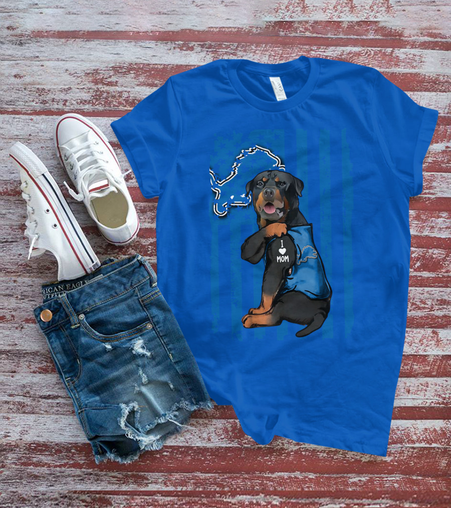 Rottweiler I Love Mom Detroit Lions Fan T-Shirt