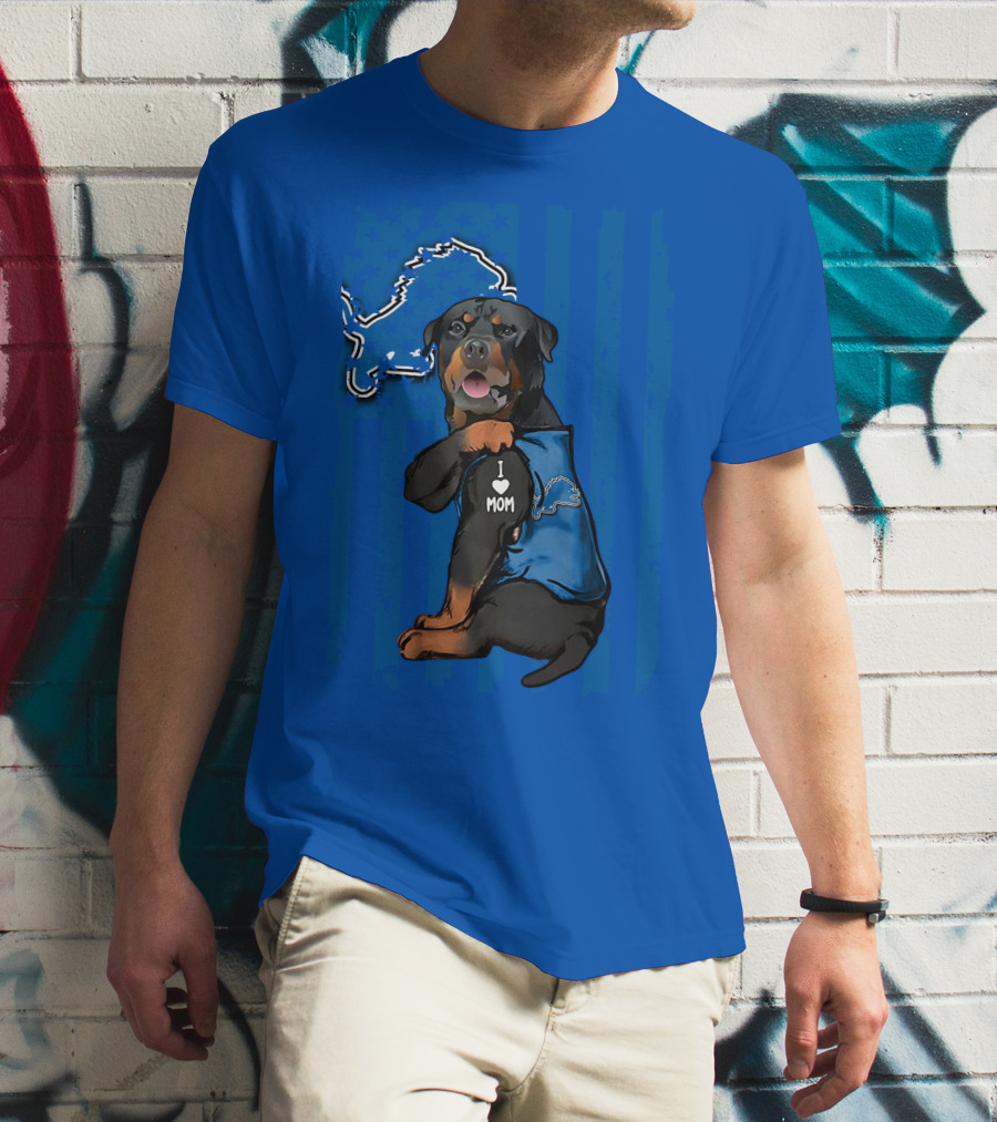 Rottweiler I Love Mom Detroit Lions Fan T-Shirt
