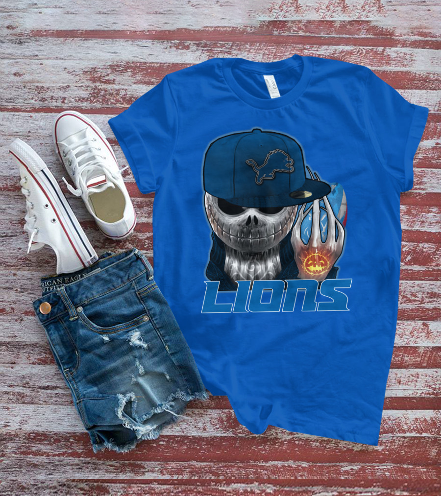 LIONS Jackskull Detroit Football Pumpkin Face Cap T-Shirt