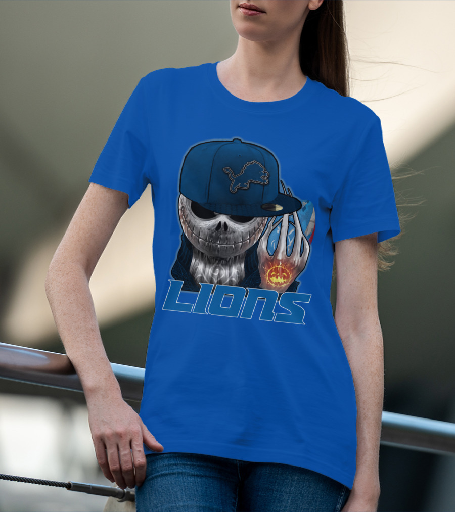 LIONS Jackskull Detroit Football Pumpkin Face Cap T-Shirt