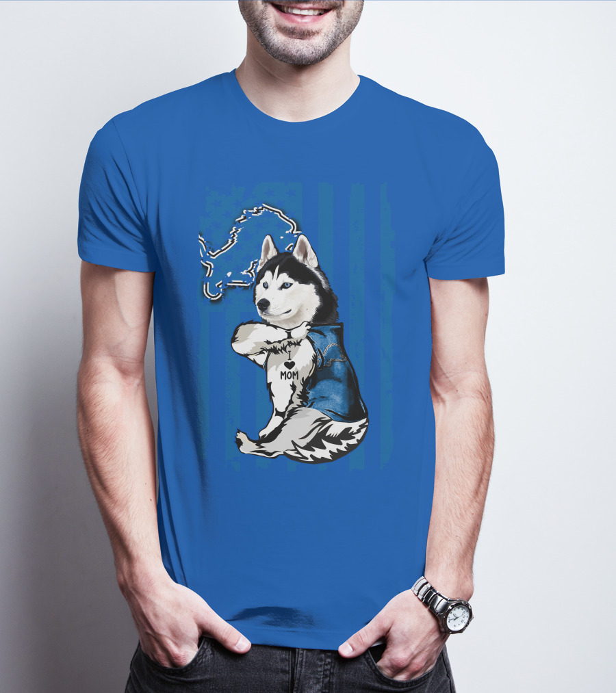 Siberian Husky I Love Mom Detroit Lions T-Shirt