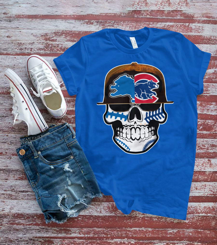 Detroit Lions Chicago Cubs Mashup Skull T-Shirt