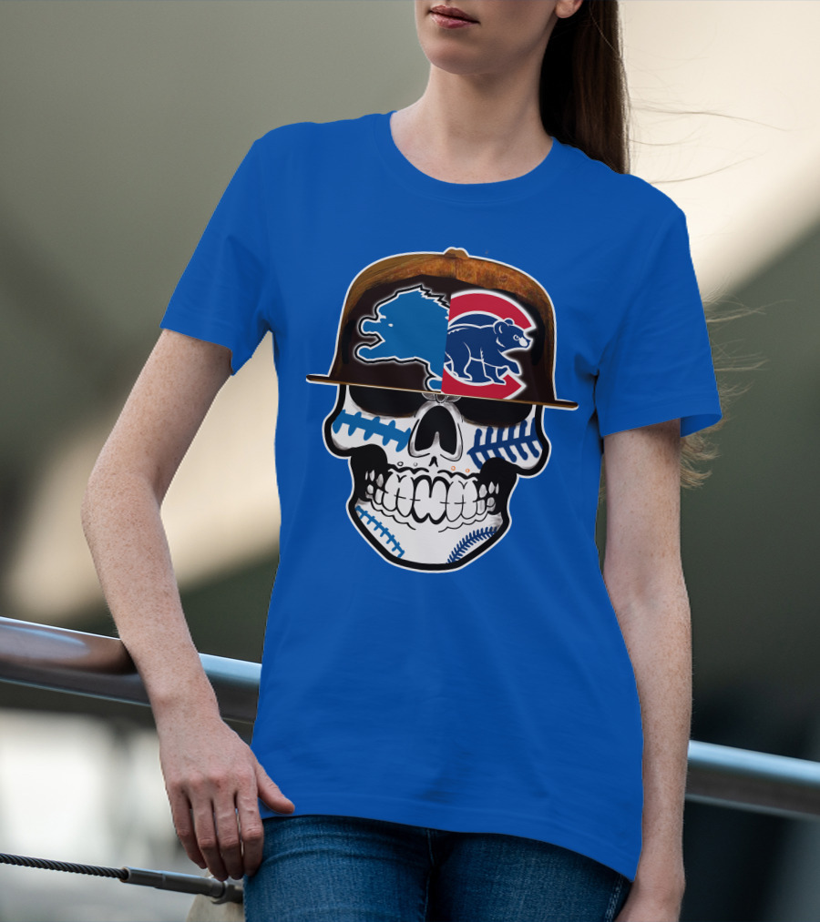 Detroit Lions Chicago Cubs Mashup Skull T-Shirt