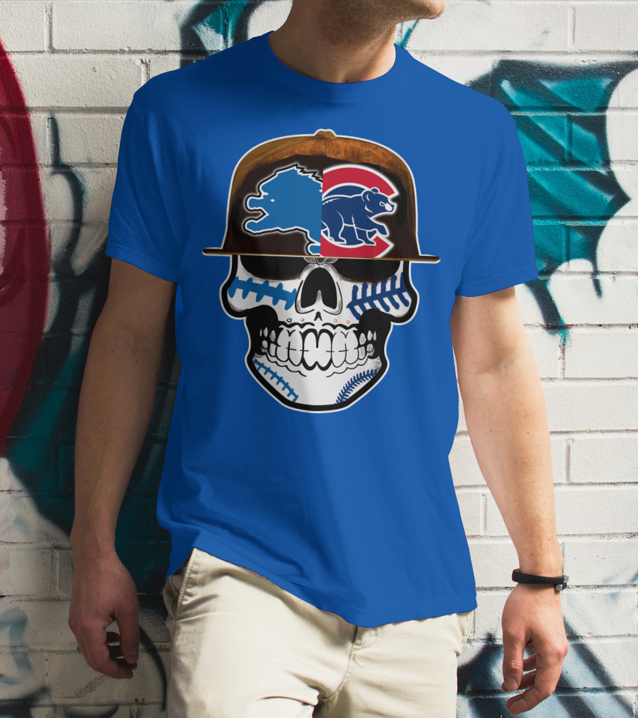 Detroit Lions Chicago Cubs Mashup Skull T-Shirt