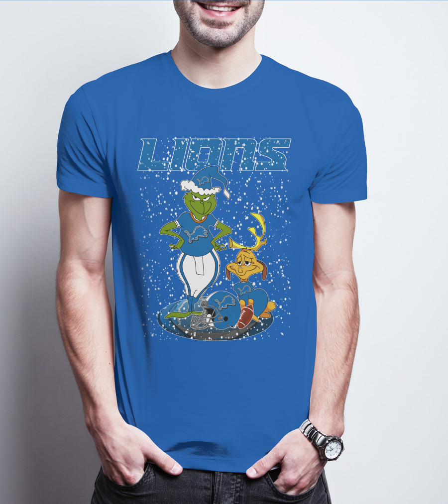 Grinchxmas Detroit Lions Snowy Holiday Football Scene T-Shirt