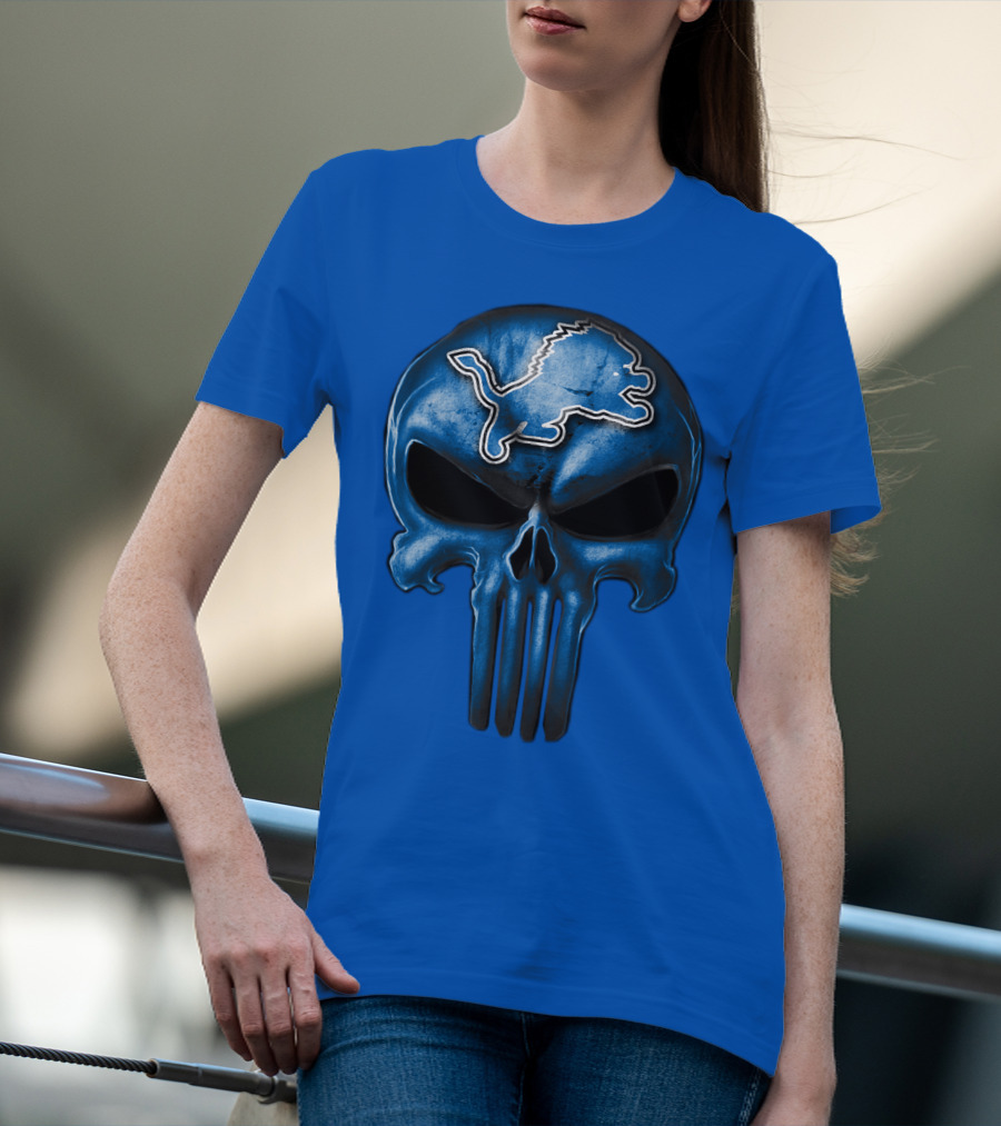 Detroit Lions Skull Logo Punisher T-Shirt