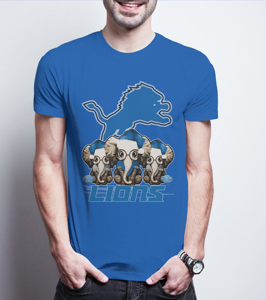 Elephan Xmas Detroit Lions Holiday Football Elephants T-Shirt