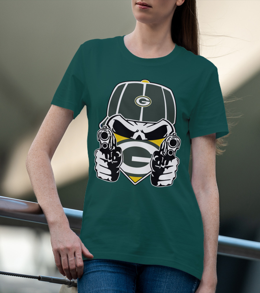 Green Bay Packers G Logo Helmet With Crossed Guns Face Mask T-Shirt