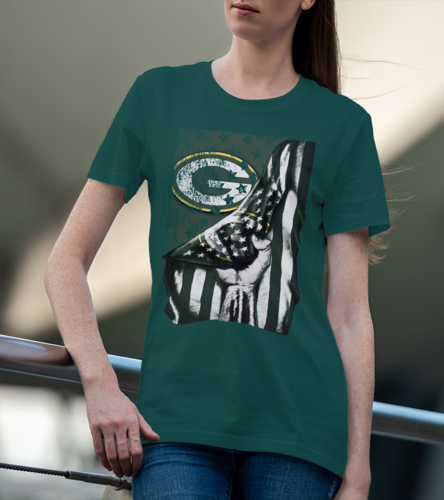 Flag V1 Green Bay Packers Stars And Stripes Power Fist T-Shirt