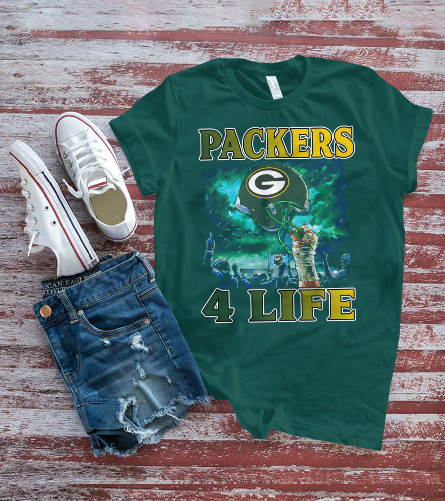Packers 4 Life Green Bay Victory Helmet Celebration T-Shirt