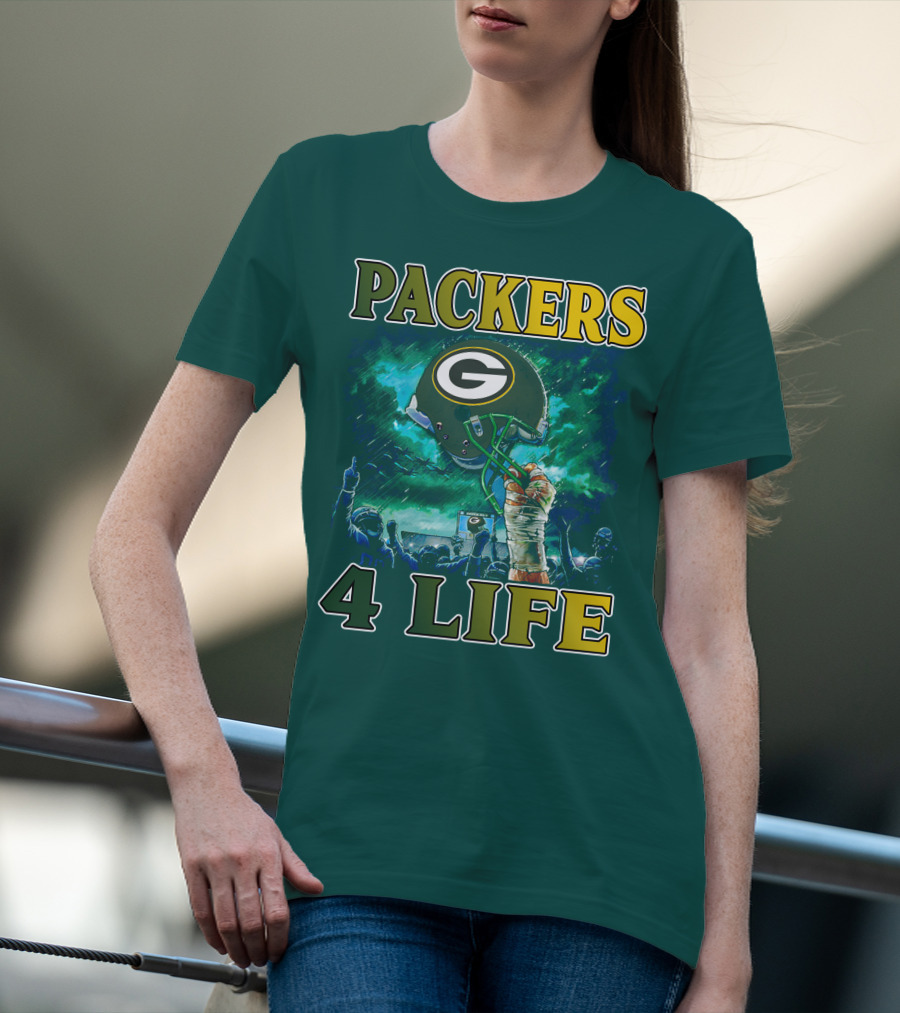 Packers 4 Life Green Bay Victory Helmet Celebration T-Shirt