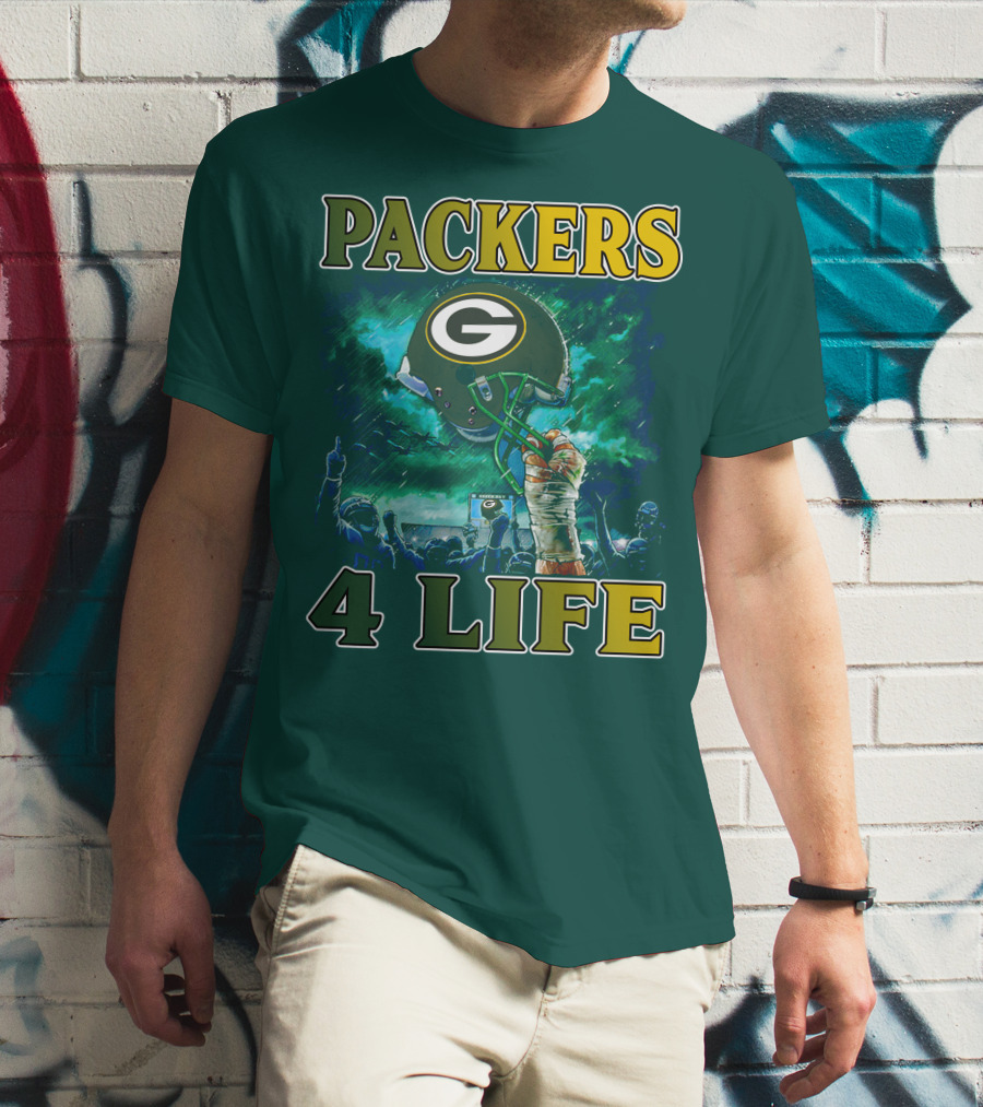 Packers 4 Life Green Bay Victory Helmet Celebration T-Shirt