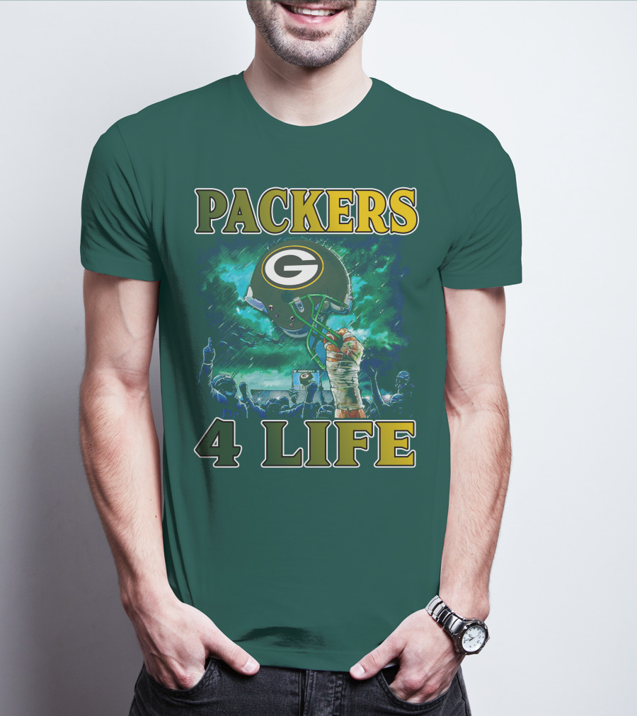 Packers 4 Life Green Bay Victory Helmet Celebration T-Shirt