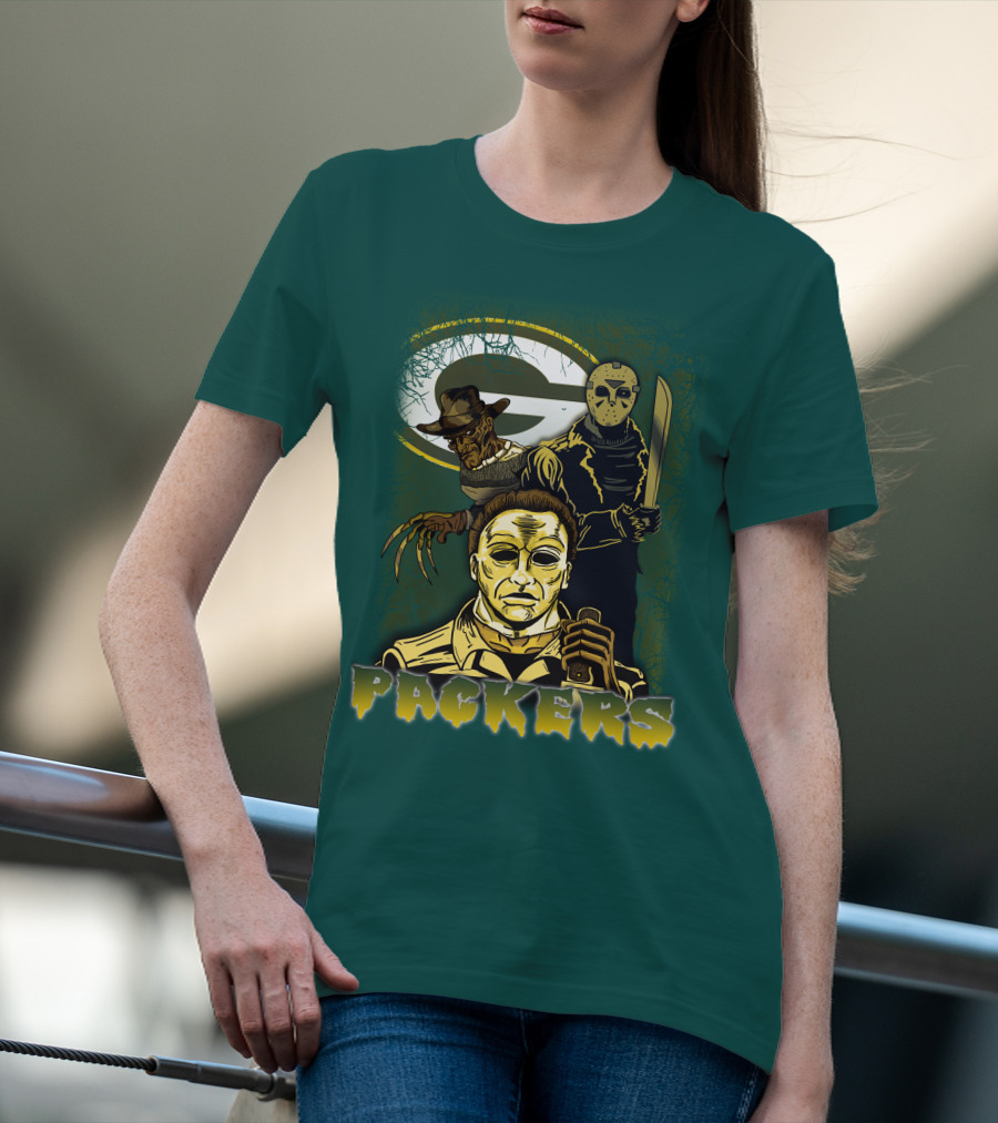 Green Bay Packers Horror Icons Mashup Freddy Jason Michael Myers T-Shirt