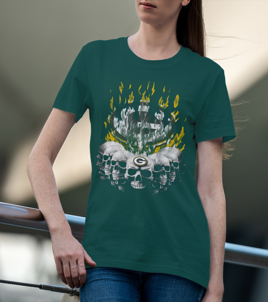 Green Bay Packers Flaming Skull T-Shirt