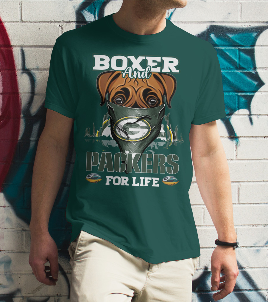 Boxer And Packers For Life Green Bay Packers T-Shirt