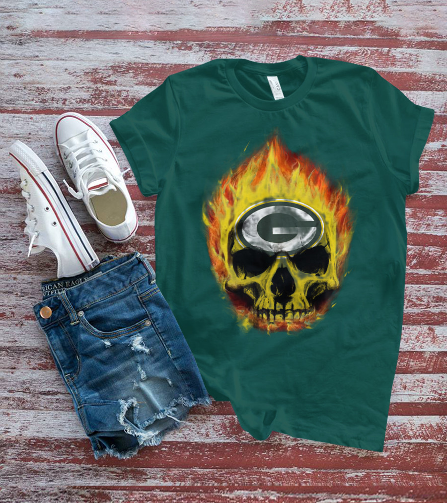 Green Bay Packers Skull Flames T-Shirt